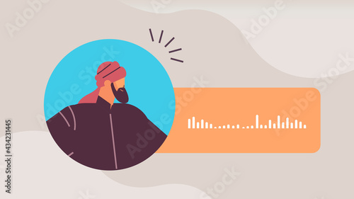 arab man communicate in instant messengers by voice messages audio chat application online communication