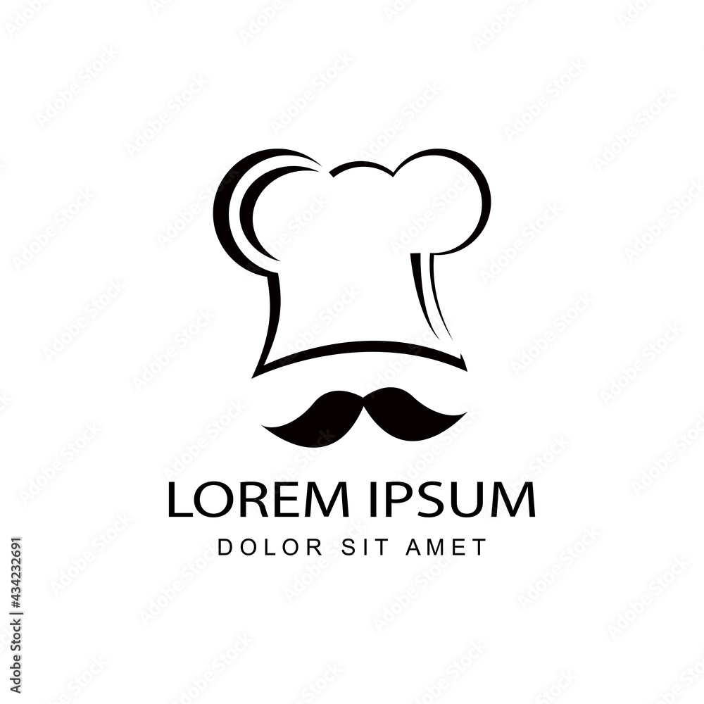 chef hat with mustache logo template design vector in isolated background