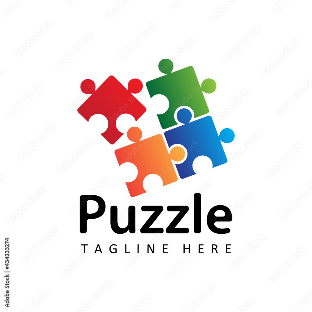 Puzzle logo template design vector in isolated background. Autism awareness concept logo for charitable organization, medical or wellness center.