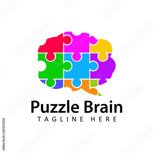 Brain puzzle logo template design vector in isolated background. Autism awareness concept logo for charitable organization, medical or wellness center.