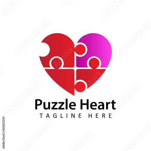 Heart puzzle logo template design vector in isolated background. Autism awareness concept logo for charitable organization, medical or wellness center.