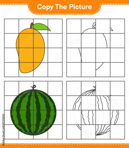 Copy Picture Copy Picture Fruits Using Grid Lines Educational Children Game Printable Worksheet_6