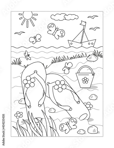 Coloring page with seashore pleasure scene
