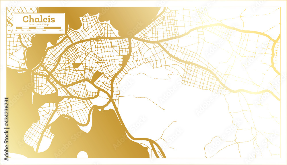 Chalcis Greece City Map in Retro Style in Golden Color. Outline Map.