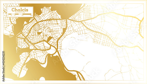 Chalcis Greece City Map in Retro Style in Golden Color. Outline Map.