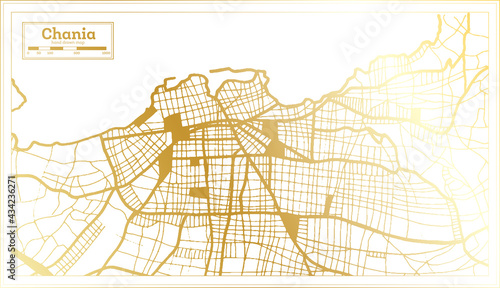 Chania Greece City Map in Retro Style in Golden Color. Outline Map.