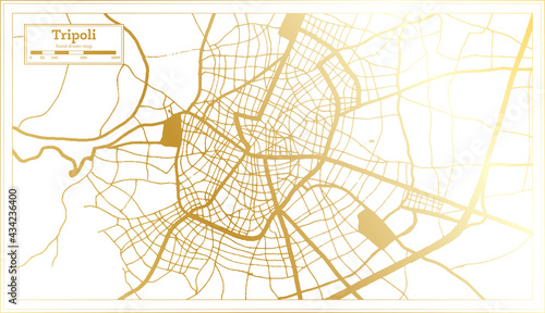 Tripoli Greece City Map in Retro Style in Golden Color. Outline Map.