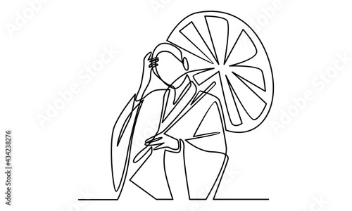 Continue line of geisha holding umbrella vector illustration