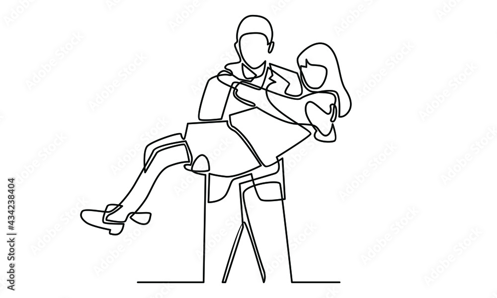 Continue line of hugging couple vector illustration