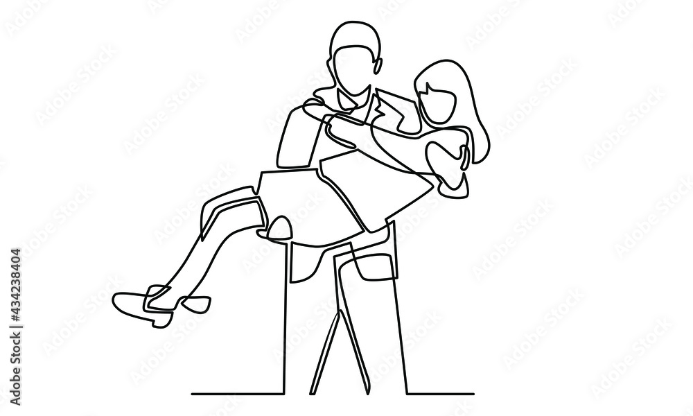 Obraz premium Continue line of hugging couple vector illustration