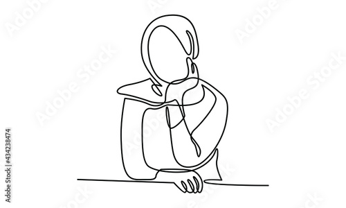 Continue line of hijab woman vector illustration