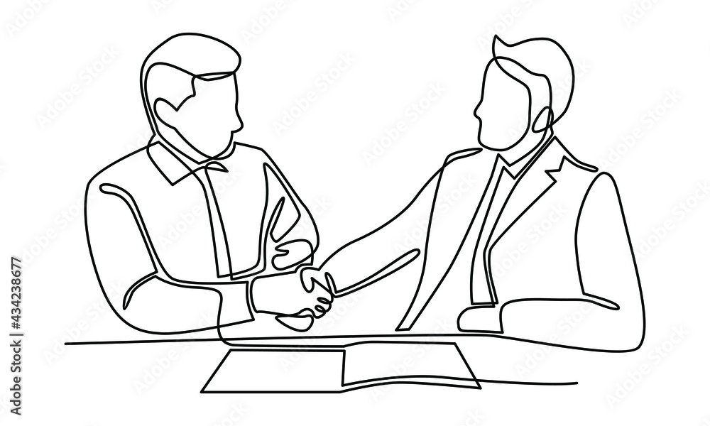 Continue line of businessmen in suits are handshaking in the office vector illustration Continue line of businessmen in suits are handshaking in the office vector illustration