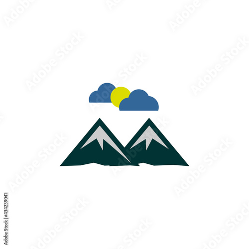 Minimalist Landscape Hills, Mountain Peaks River Creek Simple logo design Vector