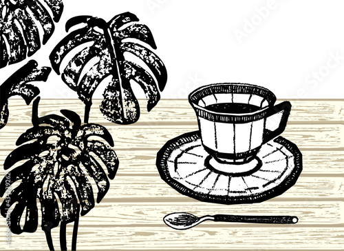 カフェタイムのイラスト素材。コーヒーを飲む豊かな時間。