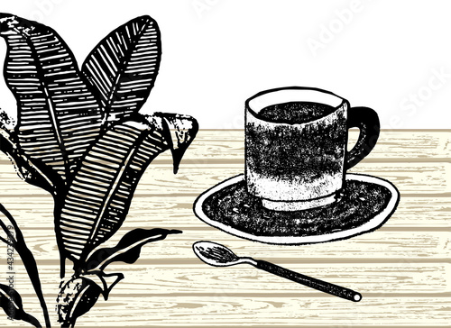 カフェタイムのイラスト素材。コーヒーを飲む豊かな時間。