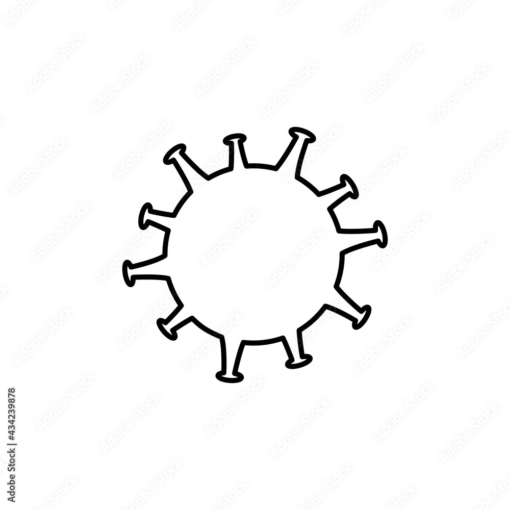 Black icon of a virus or bacteria cell. Novel Coronavirus 2019-nCoV Covid-19.Infection concept. Flat isolated symbol sign for: illustration, logo, mobile, app, design, web, dev, ui, ux. Vector EPS 10