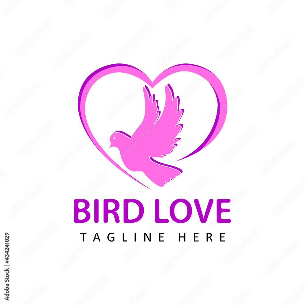 flying bird in love, dove logo template design vector in isolated background flying bird in love, dove logo template design vector in isolated background