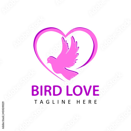 flying bird in love, dove logo template design vector in isolated background