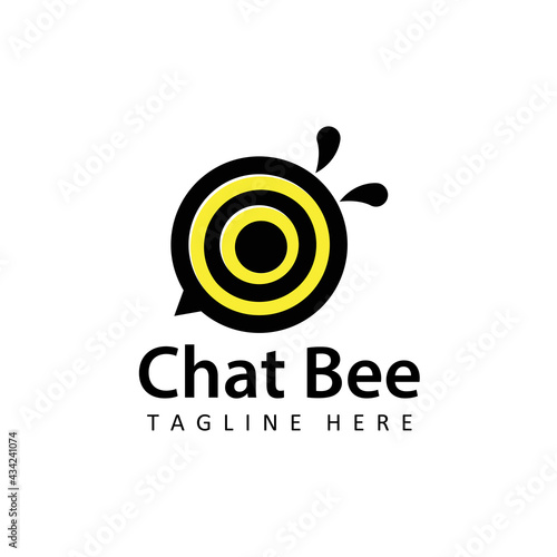 round shape chat bee logo illustration template design vector in isolated background