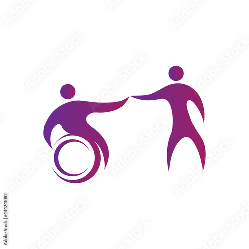 modern passionate disability people support in wheel chair logo illustration template design vector in isolated white background