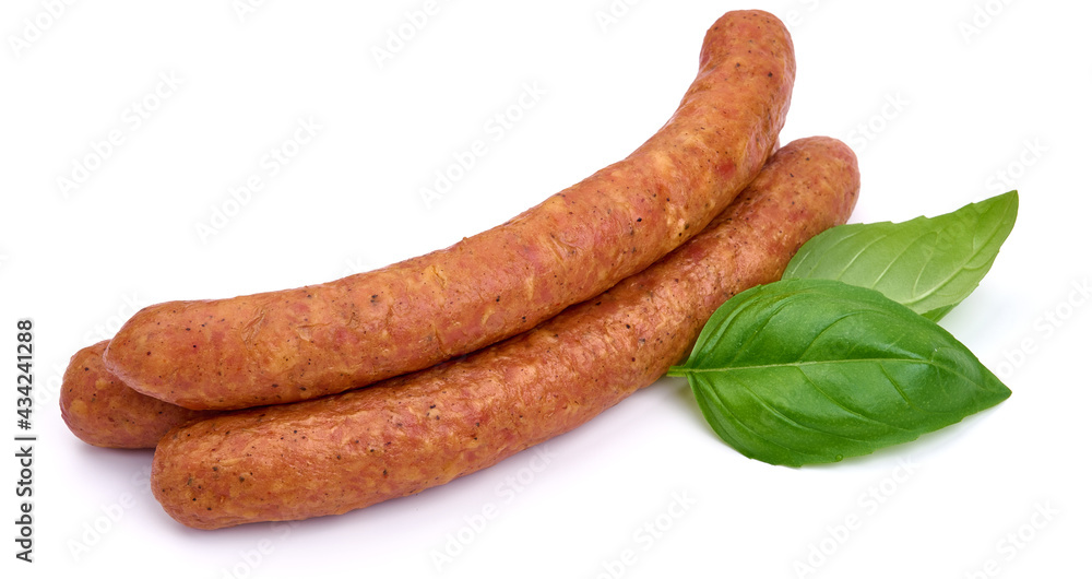 Smoked sausages, isolated on white background. High resolution image. Smoked sausages, isolated on white background. High resolution image.