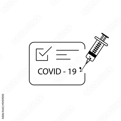 Vaccination certificate, card or passport covid 19 coronavirus black outline icon. Immune card for traveling smoothly. Symbol for: illustration, logo, design, web, dev, site, ui, ux. Vector EPS 10