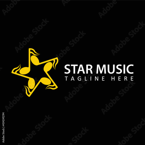 star key music logo template design vector in isolated black background