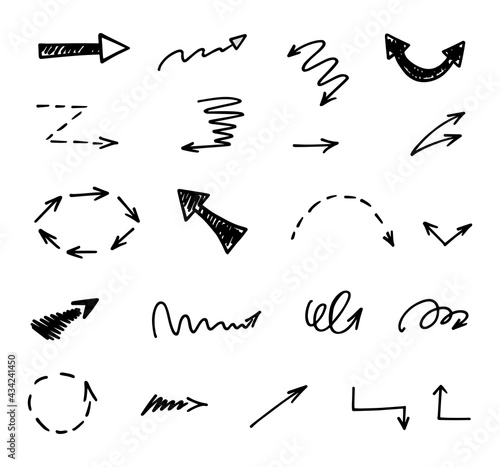 Vector set of hand-drawn arrows, elements for presentation