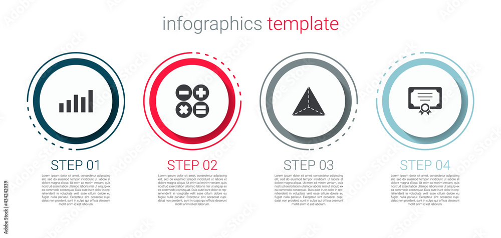 Set Graph, schedule, chart, diagram, Calculator, Geometric figure Tetrahedron and Certificate template. Business infographic template. Vector Set Graph, schedule, chart, diagram, Calculator, Geometric figure Tetrahedron and Certificate template. Business infographic template. Vector