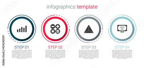 Set Graph, schedule, chart, diagram, Calculator, Geometric figure Tetrahedron and Certificate template. Business infographic template. Vector