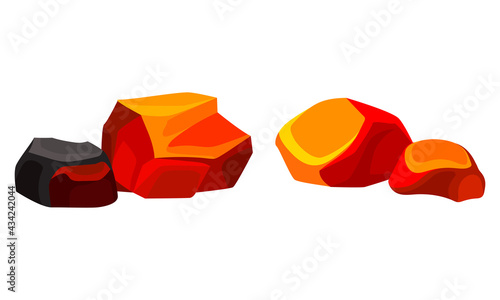 Volcanic Rock as Formed Lava with Rough and Solid Stones Vector Set
