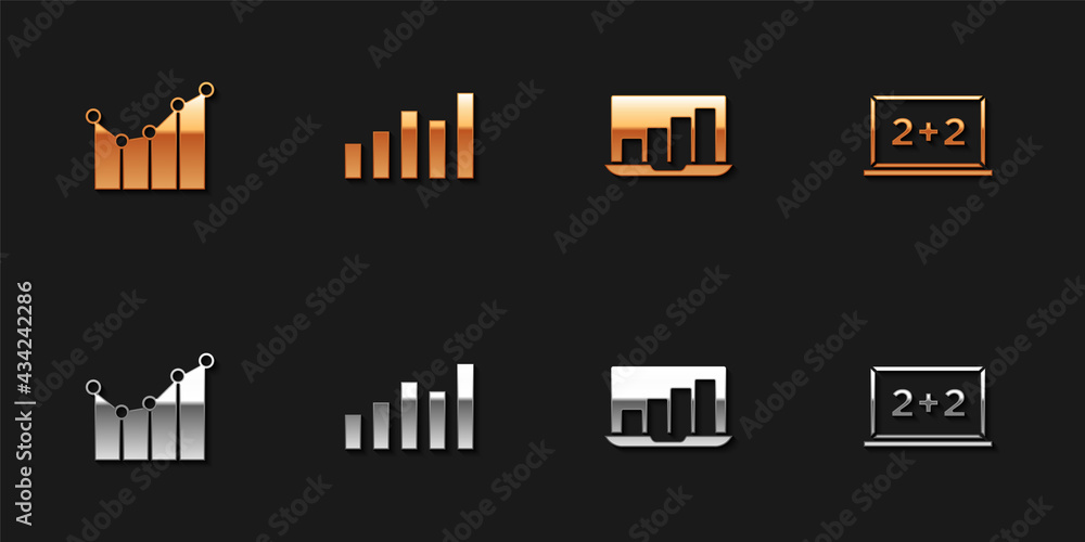 Set Graph, schedule, chart, diagram, , Laptop with graph and Chalkboard icon. Vector