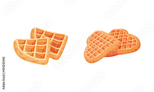 Waffle as Sweet Dish from Leavened Batter or Dough Vector Set