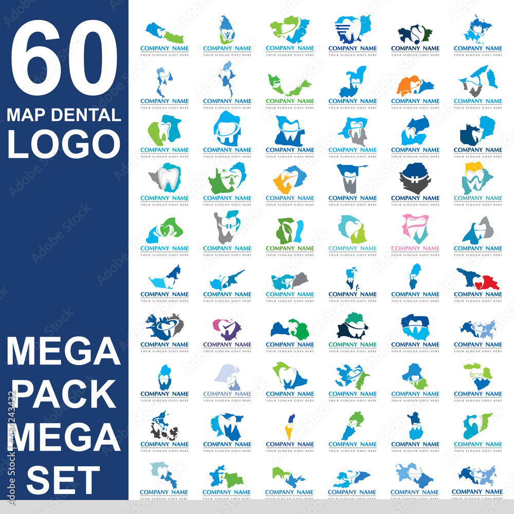 set of map dental logo , set of dental map vector set of map dental logo , set of dental map vector