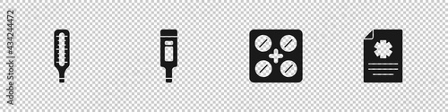 Set Medical thermometer, Digital, Pills in blister pack and Clinical record icon. Vector