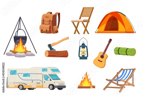 Vector set of camping elements.