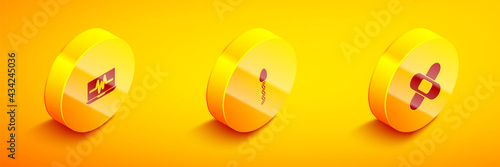 Set Isometric Laptop with cardiogram, Sperm and Crossed bandage plaster icon. Vector