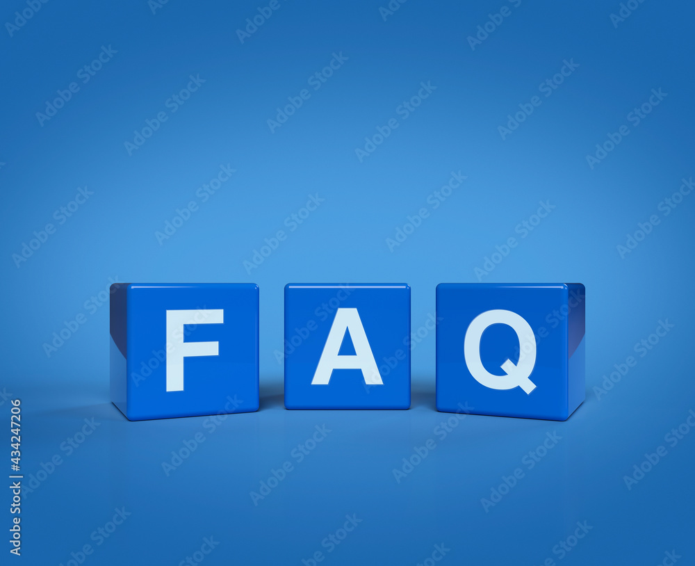 3d rendering, illustration of FAQ letter on block cubes on blue blackground, Frequently asked questions, Business customer service and support concept 3d rendering, illustration of FAQ letter on block cubes on blue blackground, Frequently asked questions, Business customer service and support concept