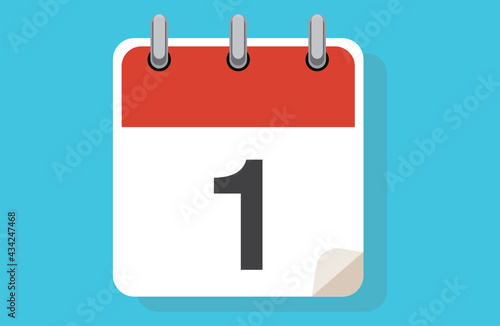 Day one. Simple calendar with date 1.Flat calendar icon vector illustration. calendar icon flat day 1. Vector illustration. Calendar lined icon