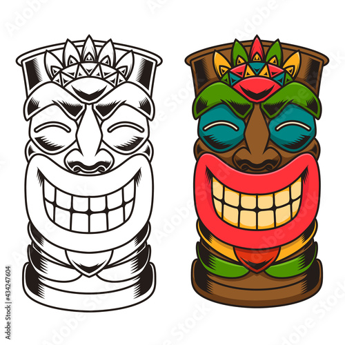 Illustration of tiki idol. Design element for logo, label, sign, poster. Vector illustration