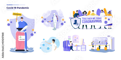 Illustration set about habits during coronavirus pandemic