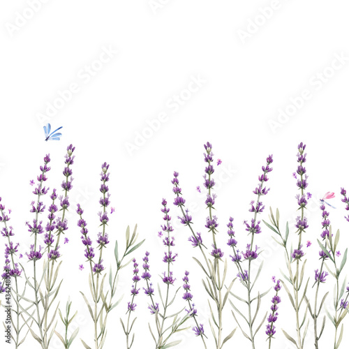 Beautiful seamless floral provence pattern with watercolor hand drawn gentle lavander flowers. Stock illustration.