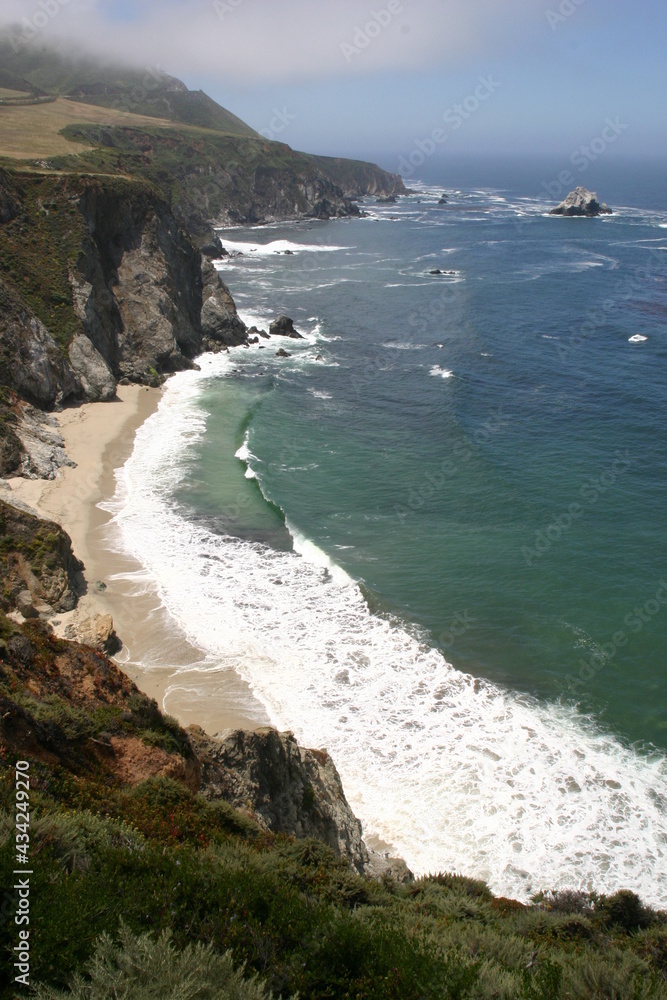 Rugged California Coast Showing the Power of Water to Change Landforms through Erosion and Deposition with Wave Action from the Pacific