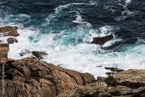 Detail of the coast of Galicia, near the Punta Nariga Lighthouse, in Malpica de Bergantiños, in the province of La Coruña, (Spain).