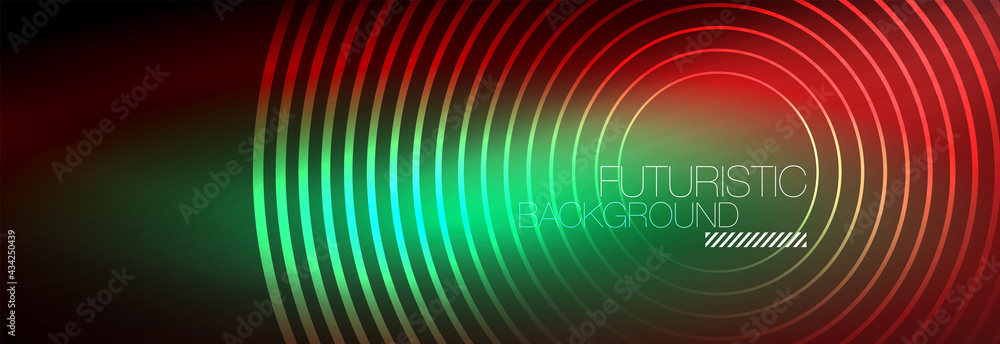 Dark abstract background with glowing neon circles. Trendy layout template for business or technology presentation, internet poster or web brochure cover, wallpaper Dark abstract background with glowing neon circles. Trendy layout template for business or technology presentation, internet poster or web brochure cover, wallpaper