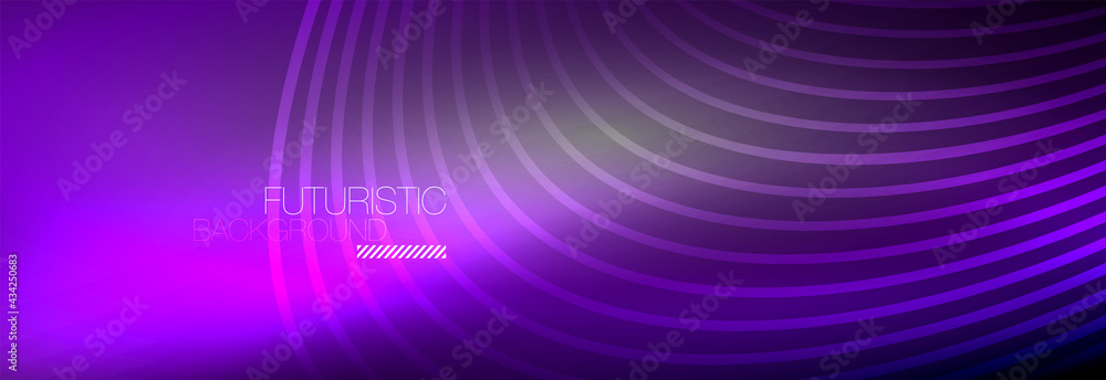 Dark abstract background with glowing neon circles. Trendy layout template for business or technology presentation, internet poster or web brochure cover, wallpaper