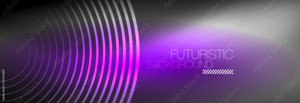 Dark abstract background with glowing neon circles. Trendy layout template for business or technology presentation, internet poster or web brochure cover, wallpaper Dark abstract background with glowing neon circles. Trendy layout template for business or technology presentation, internet poster or web brochure cover, wallpaper