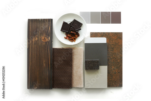 Interior inspiration, moodboard black chocolate palette.     photo