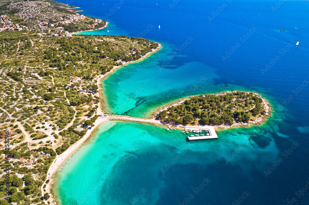 Island of Murter turquoise lagoon beach Podvrske aerial view