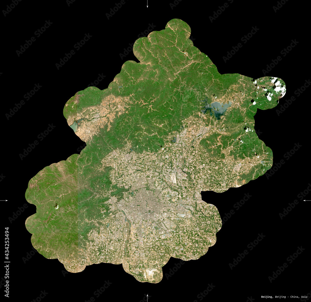 Obraz premium Beijing, China - black solid. Sentinel-2 satellite